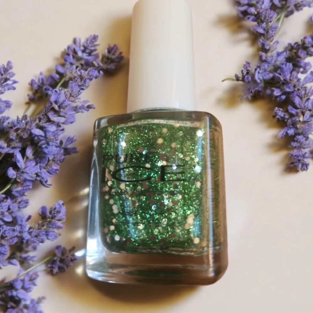 PURE ICE Nail Polish Green Silver Sparkle Looks Like Rain 1010. Rare Color